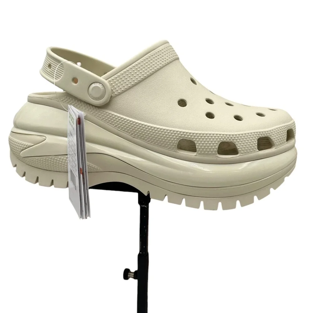 Crocs Women's Mega Crush Chunky Platform Clogs Size 9 Bone Beige Slip-on Sandals